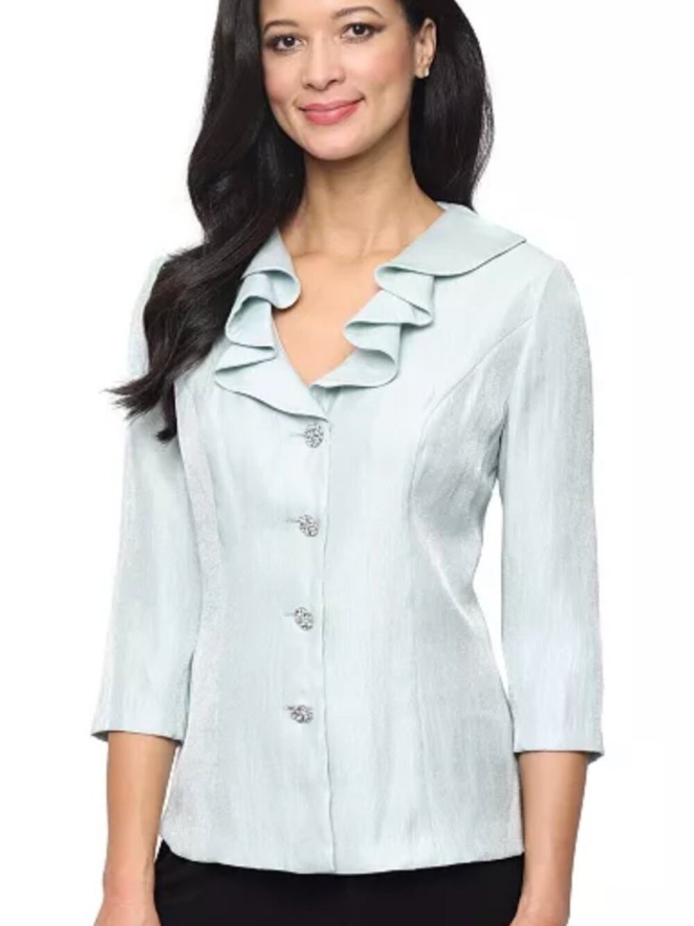 NWT Alex Evenings Shimmer Ruffle Neck Blouse in Fresh Mint. Size XL